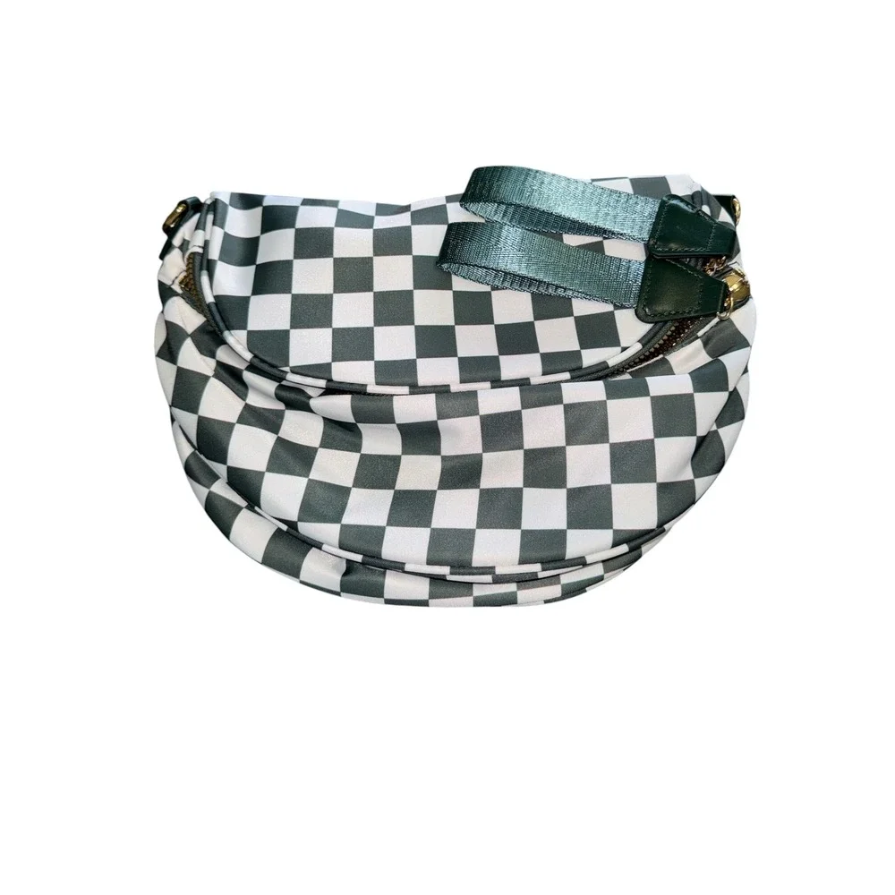 Emmafy Green Checkered Crossbody Sling Bag Water Resistant MG6003 L NEW